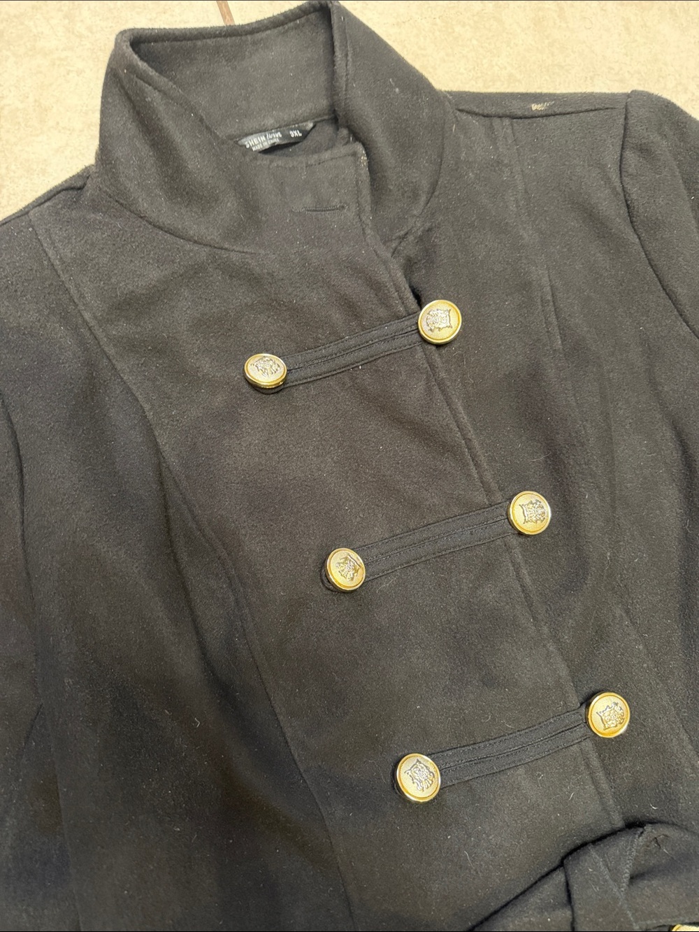 SHEIN Curve 3XL Black Military Jacket Gold Buttons Belted Goth Chic - Picture 4 of 6